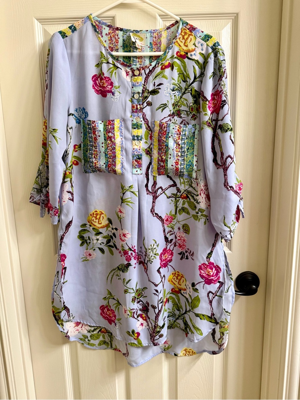 fig and flower Light Blue Floral Patch-Pocket Tunic